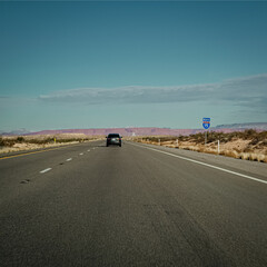 On the road in a desertic land. Intrstate fiveteen, Arizona, United States of America
