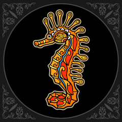 Colorful sea horse mandala arts isolated on black background