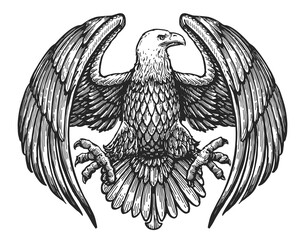 Eagle with spread wings. Royal symbol. Hand drawn sketch in vintage engraving style. Vector illustration © ~ Bitter ~