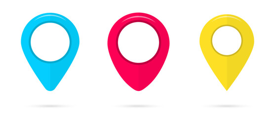 Location icon set. Set of bright map pointers. Colorful pointers, isolated on white background. Location symbols. Pin flat style icon
