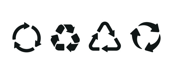 Recycle Recycling symbols icon set. Rotation arrows. Bio symbol. The waste processing icon. Environment conservation, pollution reducing. Arrows flat vector icon Isolated on white background