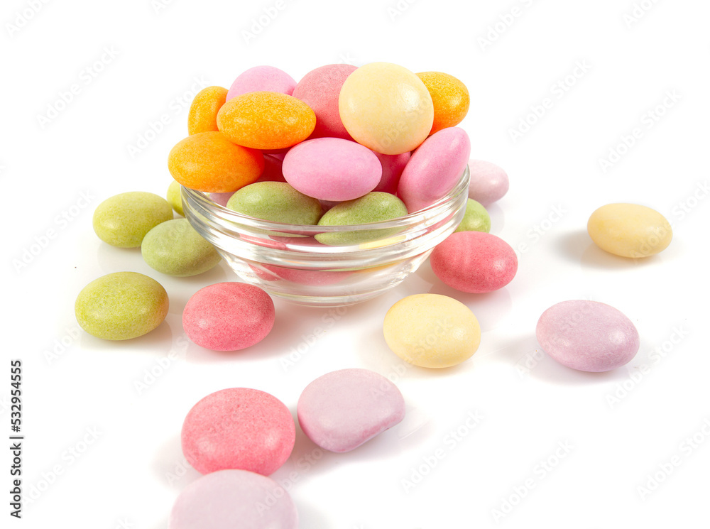 Sticker colorful chewy candies isolated on white background