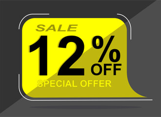 Sale tag 12% twelve percent off, vector illustration, balloon shape.