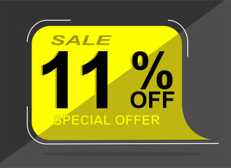 Sale tag 11% eleven percent off, vector illustration, balloon shape.