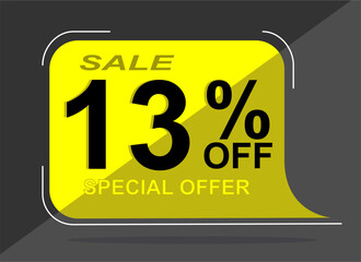 Sale tag 13% thirteen percent off, vector illustration, balloon shape.