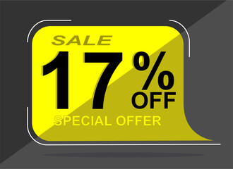 Sale tag 17% seventeen percent off, vector illustration, balloon shape.