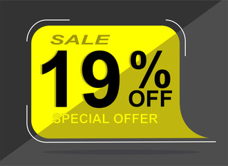 Sale tag 19% nineteen percent off, vector illustration, balloon shape.