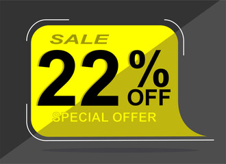 Sale tag 22% twenty two percent off, vector illustration, balloon shape.