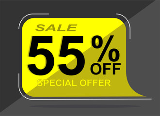 Sale tag 55% fifty five percent off, vector illustration, balloon shape.