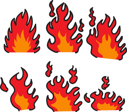 fire flames set hand draw cartoon vector design