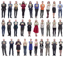 Fototapeta premium group of successful people with money in their hands looking at the camera