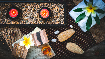 Spa and Wellness Treatment Decorations accessories Inspirations with herbal, sponge scrub, aroma...