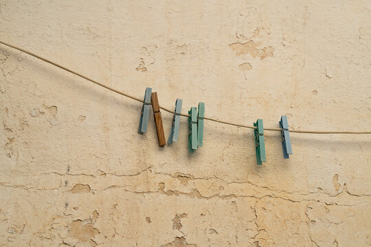 Old Clothes Pegs on a Clothes Line