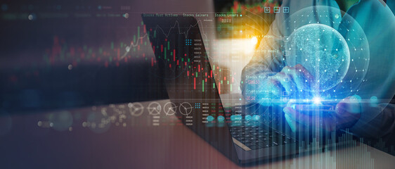 Businessman working with smartphone on Technology and digital marketing. Financial and banking with...