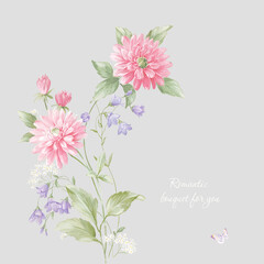 Illustration of chrysanthemum flowers. invitation card. Wedding invitation card template design Asian style.