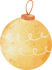 yellow ornament bauble watercolor illustration
