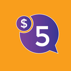 5 dollar price tag. 5$ dollar USD price symbol. price 5 Dollar sale banner in USD. Business or shopping promotion marketing concept

