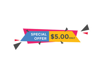 $5 USD Dollar Month sale promotion Banner. Special offer, 5 dollar month price tag, shop now button. Business or shopping promotion marketing concept

