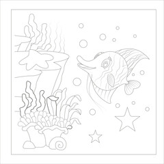 funny fish coloring page for kids 