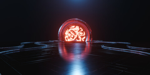 3d rendering abstract technology background with hi tech portal and metal wire. © pprothien