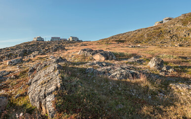 Houses on a Rocky Ridge above the Arctic Ocean at Iqaluit, Nunavut