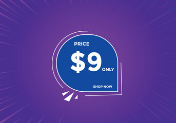 9 dollar price tag. 9$ dollar USD price symbol. price 9 Dollar sale banner in USD. Business or shopping promotion marketing concept
