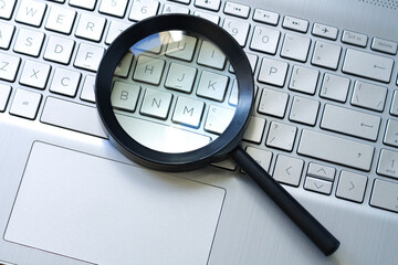 Laptop keyboard, searching or data security concept