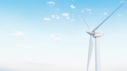 Wind power plant, Rotation turbine on the blue sky background with copy space - Green Renewable Energy 3D Illustration.