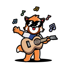 Cute Red Panda playing guitar