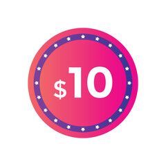 10 dollar price tag. 10$ dollar USD price symbol. price 10 Dollar sale banner in USD. Business or shopping promotion marketing concept
