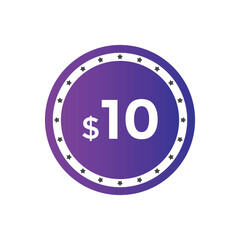 10 dollar price tag. 10$ dollar USD price symbol. price 10 Dollar sale banner in USD. Business or shopping promotion marketing concept
