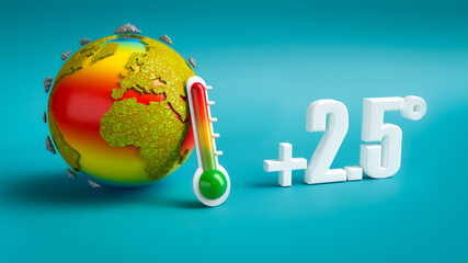 Erderwärmung - Klimawandel - Zeit zu handeln - Kontinente vertrocknen - Weltmeere erhitzen - plus 2.5 Grad - obrazy, fototapety, plakaty