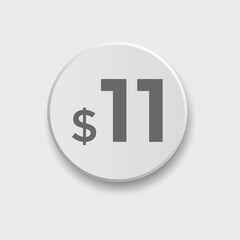 11 dollar price tag. Price $11 USD dollar only Sticker sale promotion Design. shop now button for Business or shopping promotion
