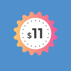 11 dollar price tag. Price $11 USD dollar only Sticker sale promotion Design. shop now button for Business or shopping promotion
