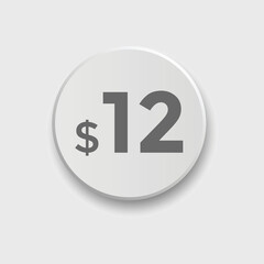 12 dollar price tag. Price $12 USD dollar only Sticker sale promotion Design. shop now button for Business or shopping promotion
