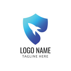 illustration vector graphic of logo Blue rocket inside shield, perfect for antivirus logo, application, software, logos, icons, web, etc.