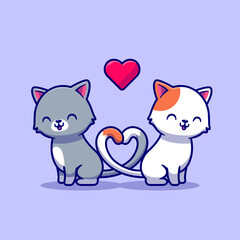 Couple Of Cat Cartoon Vector Icon Illustration. Animal Love Icon Concept Isolated Premium Vector. Flat Cartoon Style