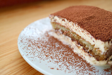 Closeup of a slice of Delectable Tiramisu Also known as Tuscan Trifle