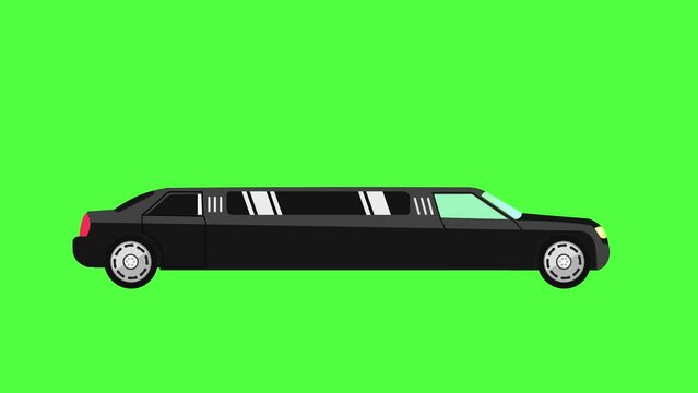 black limo car moving animation on green screen background
