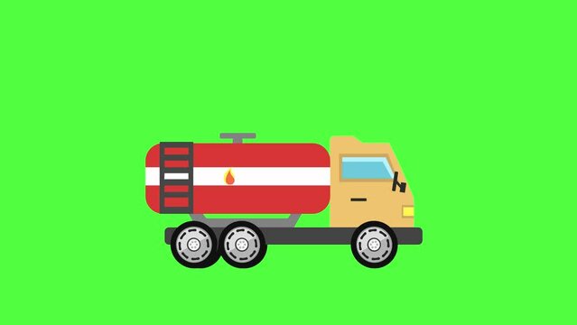 oil tanker truck moving animation on green screen background