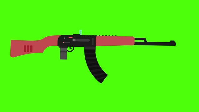 Ak-47 assault rifle animation with shooting effects on green screen
