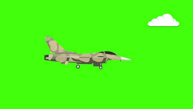 Airforce fighter jet flying animation army war combat concept on a green screen background