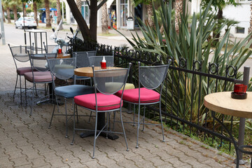 Outdoor cafe on the street of  Montenegro.