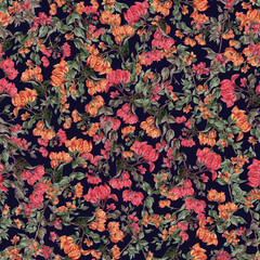 Seamless repeat pattern tile with the bougainvillea flowers design in vibrant, pastel, refreshing color.