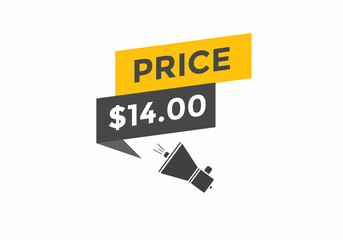 Obraz premium 14 dollar price tag. Price $14 USD dollar only Sticker sale promotion Design. shop now button for Business or shopping promotion 