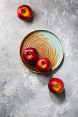 Red apple on plate autumn pie concept food fruit