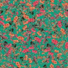 Seamless repeat pattern tile with the bougainvillea flowers design in vibrant, pastel, refreshing color.
