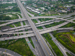 Naklejka premium Aerial view city transport junction road with vehicle cross road express way