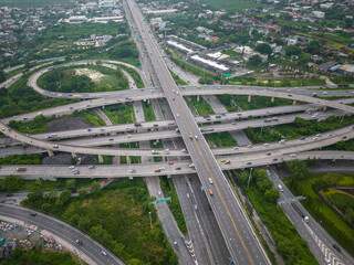 Aerial view city transport junction road with vehicle cross road express way