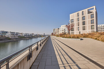 Obraz premium Cityscape of New Buildings in Luitpoldhafen in Ludwigshafen, Germany